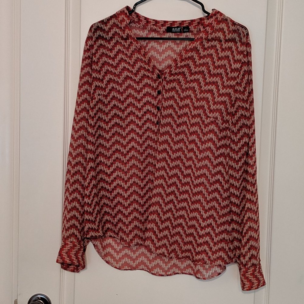Patterned Long Sleeve Semi-Sheer Blouse